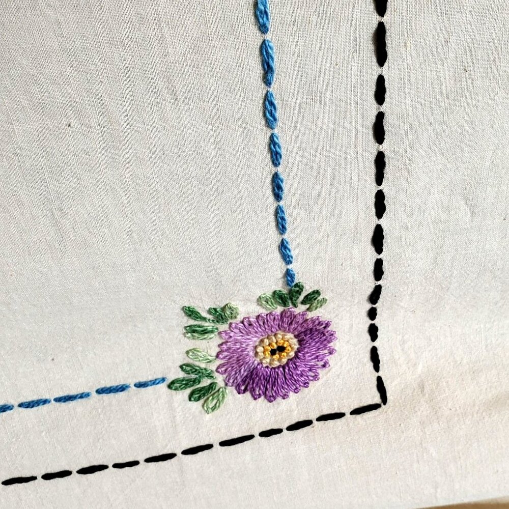Antique Embroidered Ecru Bedspread 1923 Bucilla Double Bed Flowers Butterflies - Picture 3 of 16